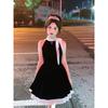 French pure desire temperament high waist and thin bow sleeveless dress small black short skirt