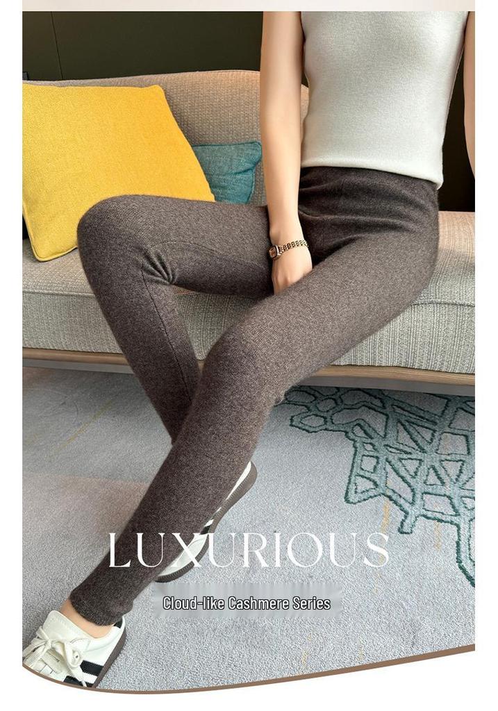 Women's 12-Gauge Cashmere Pants - Warm, High-Waisted, Tummy-Control Base Layer, Highly Elastic and Slimming