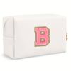 Premium Initial letter patch makeup bag Preppy portable zipper bag PU leather waterproof travel wash bagletter women's handbag-ll-LJX