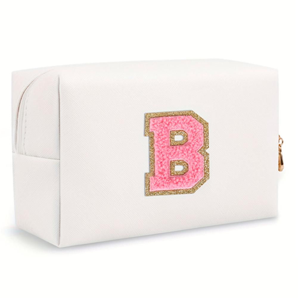 Premium Initial letter patch makeup bag Preppy portable zipper bag PU leather waterproof travel wash bagletter women's handbag-ll-LJX
