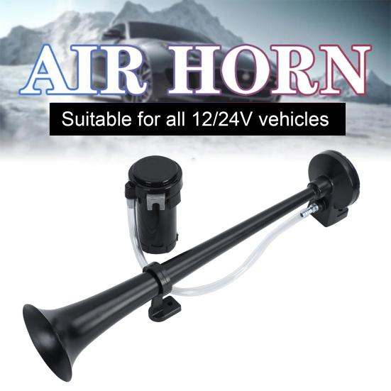 7-Inch Single Trumpet Air Horn Zinc Alloy 12V/24V 128dB Loud Sound for Cars Trucks Boats Complete Kit with Compressor & Mounting Hardware