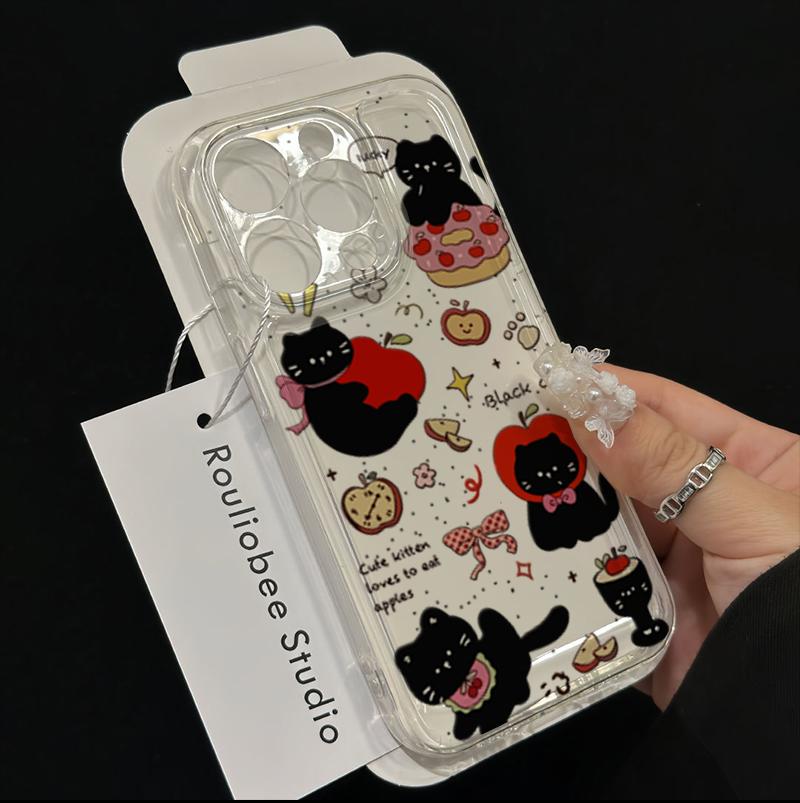 Hülle Für iPhone 16 PRO Max 14 Plus 13 12 Mini 11 Pro Max 6E Lustiges Schwarzes Katzen Paar Niedlich Silikon Transparent Weiche Abdeckung