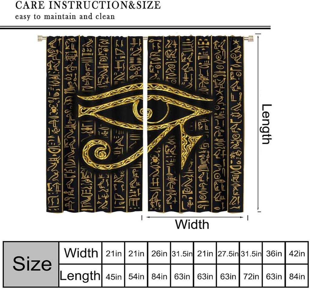 Ancient Egyptian Curtains Eye Horus Golden Hieroglyphs Print Window Treatments Living Curtain Vintage Made Of Polyester Washable