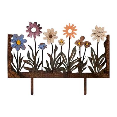 Rusty Flowers Garden Stake, Distressed Metal Flower Yard Art Stake, Retro 2D Flowers Decoration for Yard Lawn Flower Bed