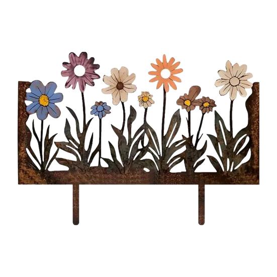 Rusty Flowers Garden Stake, Distressed Metal Flower Yard Art Stake, Retro 2D Flowers Decoration for Yard Lawn Flower Bed