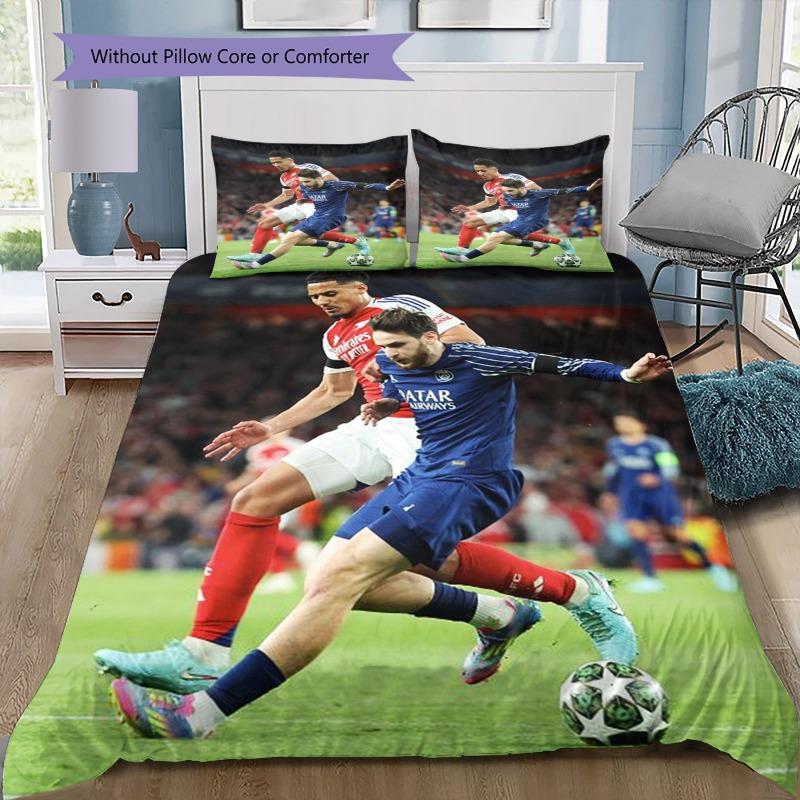 Arsenal VS Paris Football Match Scene 3Pcs Bedding Set, Duvet Cover with 2 Pillowcases, Soccer Fan Bed Linens, No Comforter No Pillow Core