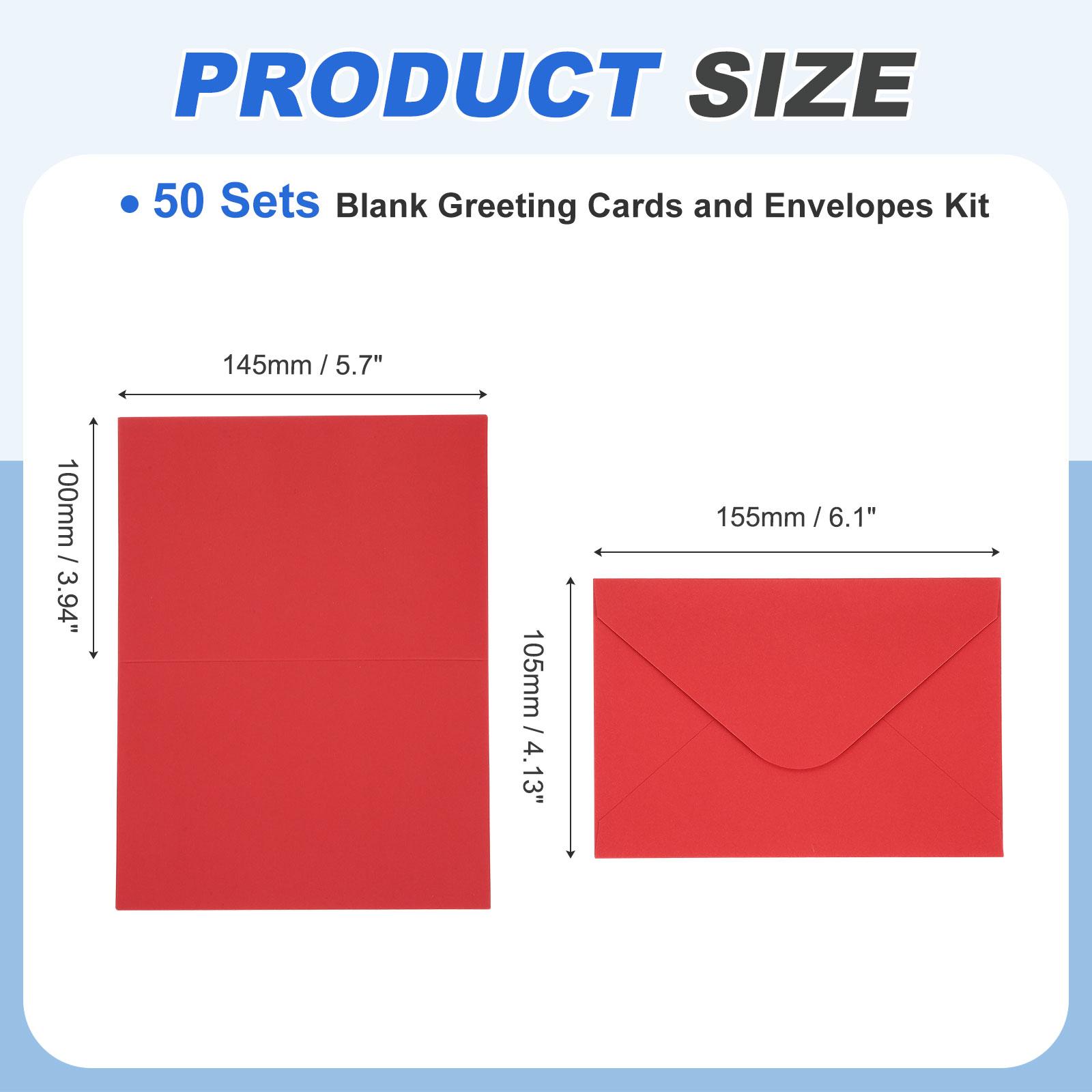 

50Sets 4 x 6 Blank Greeting Cards and Envelopes Half Fold Note Cards and Envelopes 250g Thick Cardstock for DIY Wedding Party ярко-красный