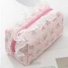 Ruffled Edge Bowknot Floral Print Makeup Bag Large Capacity Quilting Pen Bag Women Cosmetic Storage Bag Travel Wash Bags Clutch