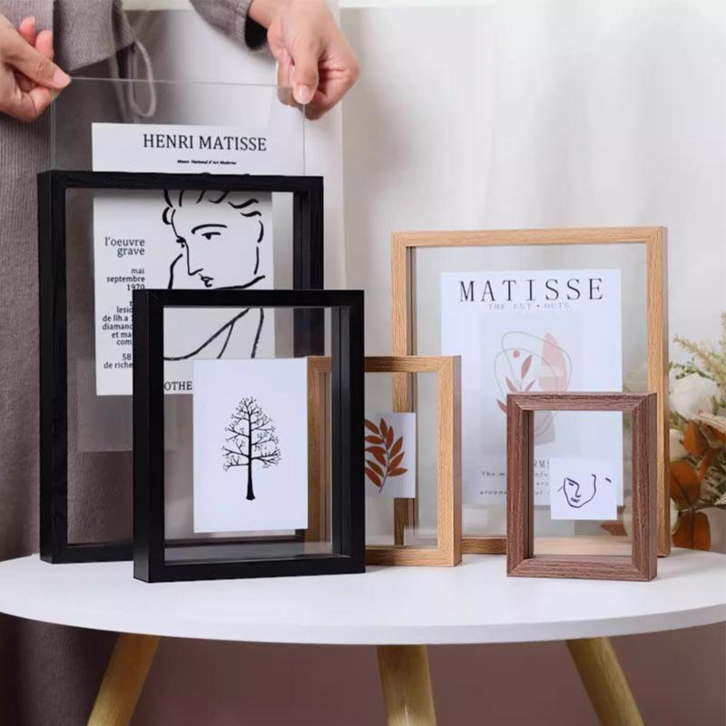 8-Inch Square A4 Instant Photoaphy Picture Frames Display Stand Calliaphy Artwo Double-Sided Transparent Glass Photo Frame