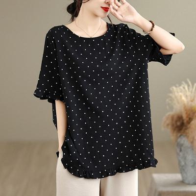 Short Sleeve Oversized Vintage Polka Dot Casual Loose T Shirt Tops Women Summer T-shirt