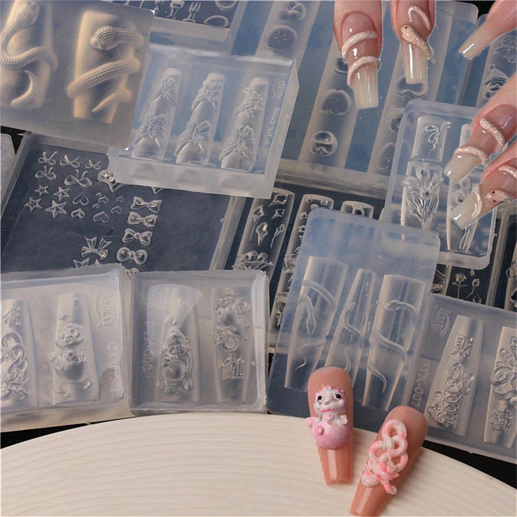 Resin Snake Nail Art Molds Nail Carving Mold Stamping Stencils for Epoxy Resin Craft and Creative Home Decor Projects