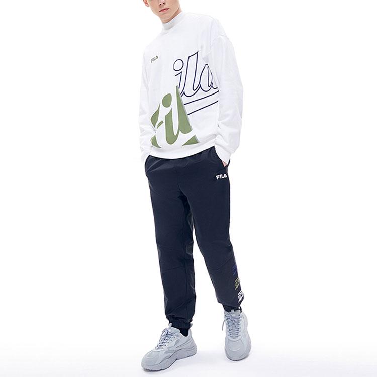 FILA Fusion Letter Print Logo Pullover Long Sleeve College Sweatshirt Men sweatshirt White T11M212203FWT