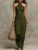 Women Halter Neck Sleeveless Maxi Dress Solid Color Casual Summer Beach Dress