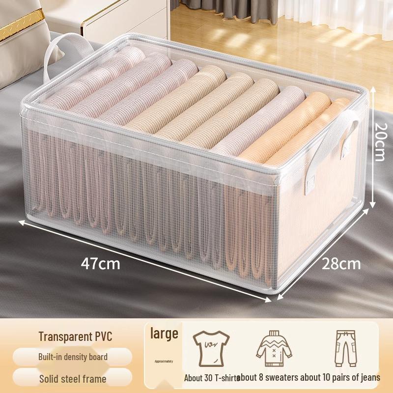 Clear PVC Clothing Organizer: Wardrobe Storage Box for Clothes, Pants, Lingerie, Underwear, and Socks.