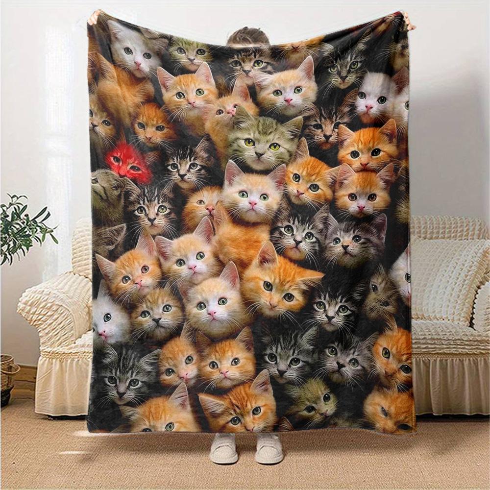 Cute Cats Print Flannel Blanket High Quality Warm Comfortable Cover for All Seasons Perfect for Gifts Home Decor
