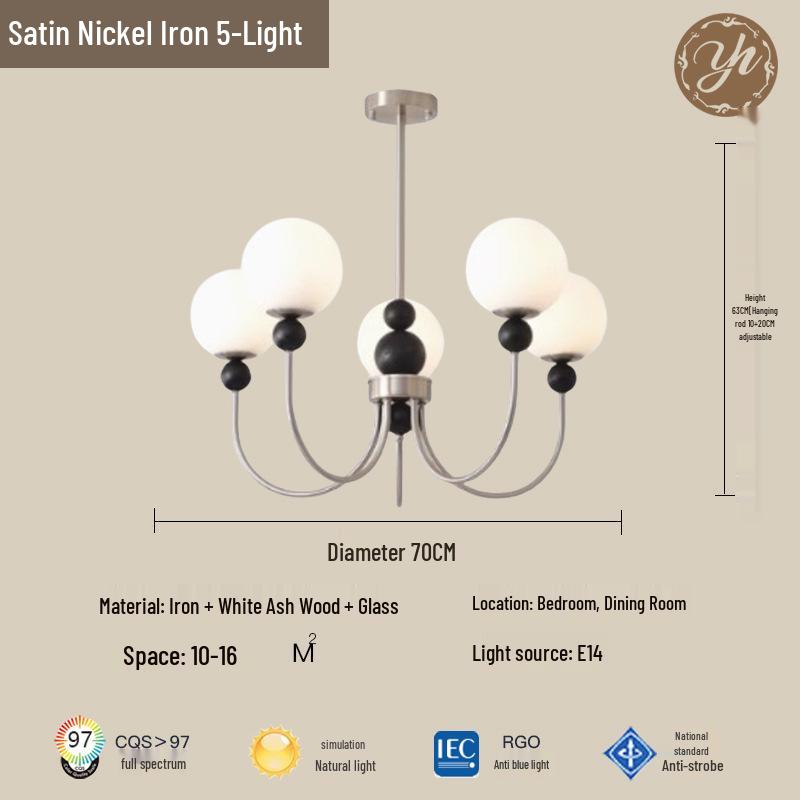 Mid-Century Magic Bean Solid Wood Chandelier: French Retro Light for Living Room or Bedroom.