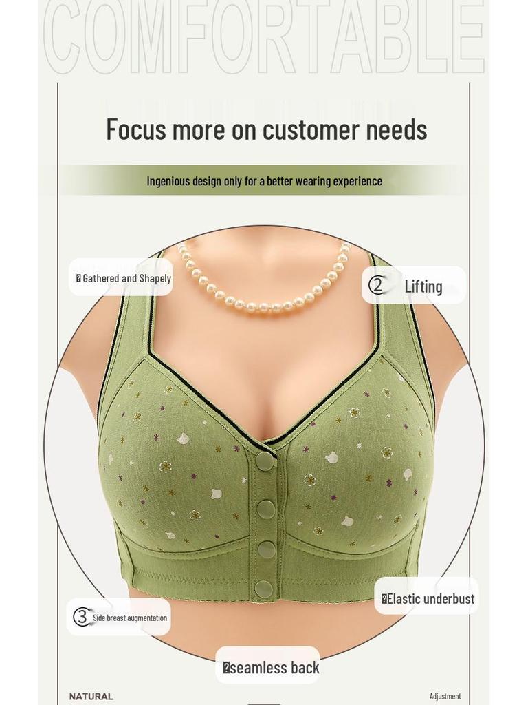 Front Buckle Cotton Bra for Middle-aged & Elderly Women - Breathable, No Underwire, Plus Size