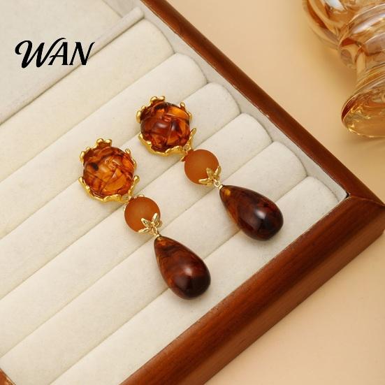 Water Drop Earrings Earrings, with Amber Gradient Design, Durable Alloy Retro Elegant Style Jewelry for Women Warm Luster