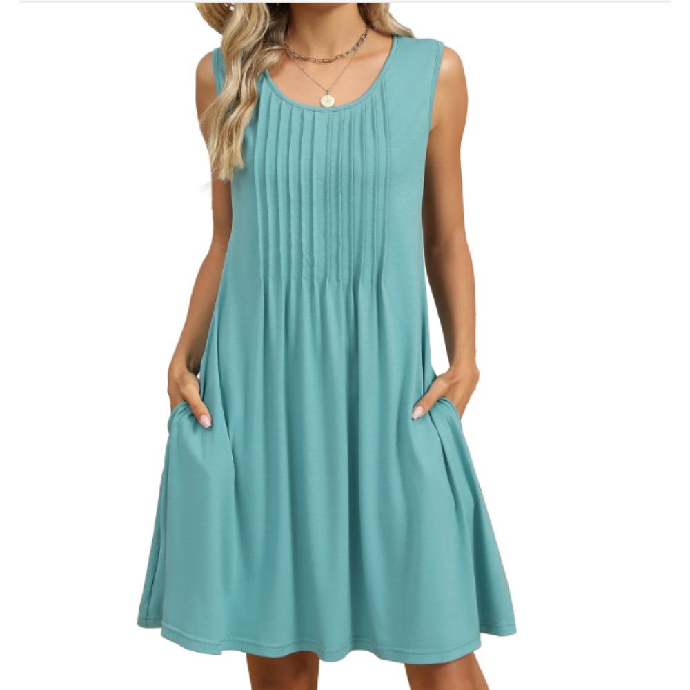 Damen Sommer Neues bedrucktes Tanktop Lockeres Kleid mit Tasche