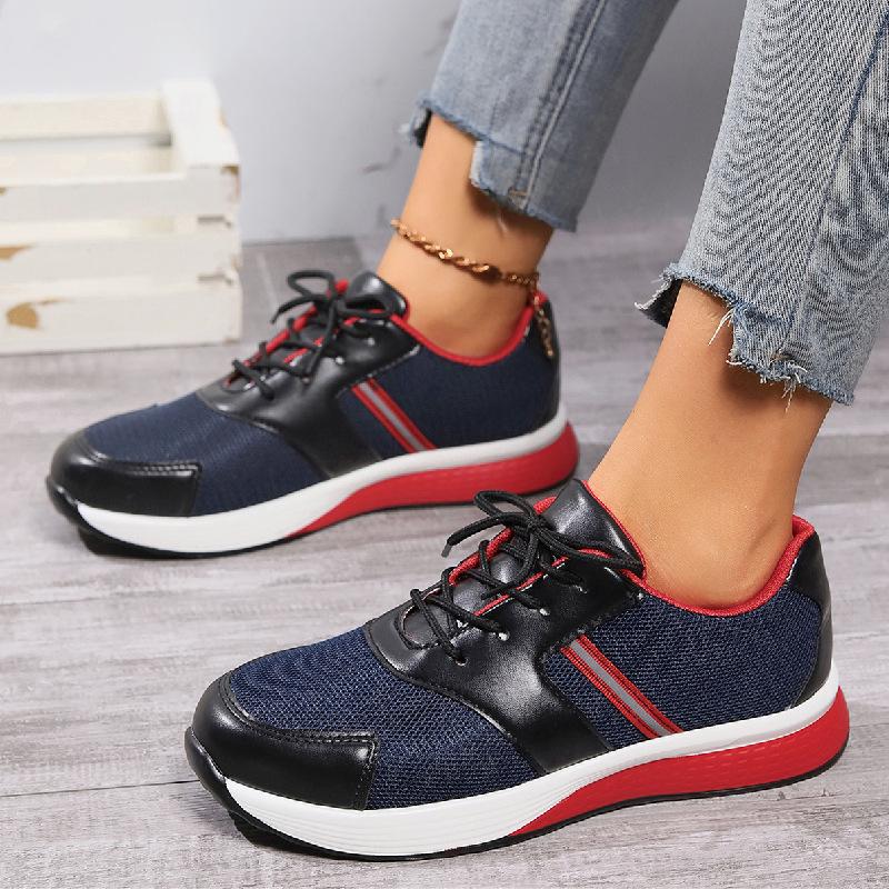 Flat Mixeds Colour Mesh Women Sneaker 2024 New Round Head Lace Up Casual Shoes for Women Lightweight Comfortable Running Shoes