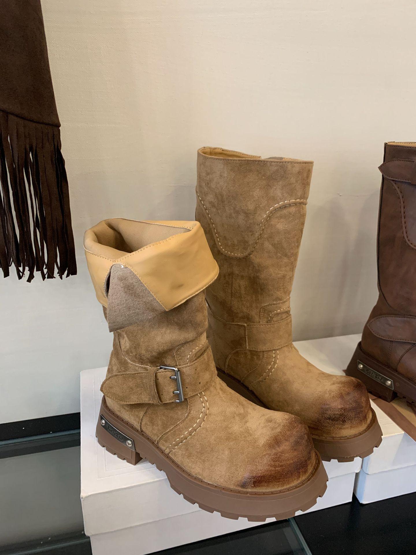 

2025 autumn and winter new retro British Martin boots women s fashion platform knight boots strap locomotive boots tooling boots 39 хакі