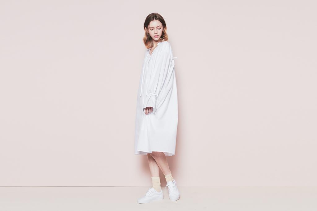 Near And Dear Shirring Detail Lovely Dress (White)