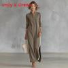 Elegant British Style Long Dress With Button Collar For Casual Office Wear