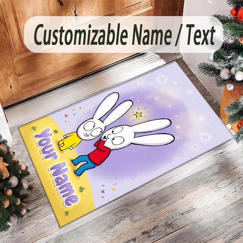 Tappeto in Cristallo di Velluto Personalizzato con Testo Nome, Tappeto Antiscivolo Simon Super Coniglio per Decorazione Domestica