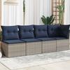 Garden Sofa with Cushions 4 Seater Gray Poly Rattan