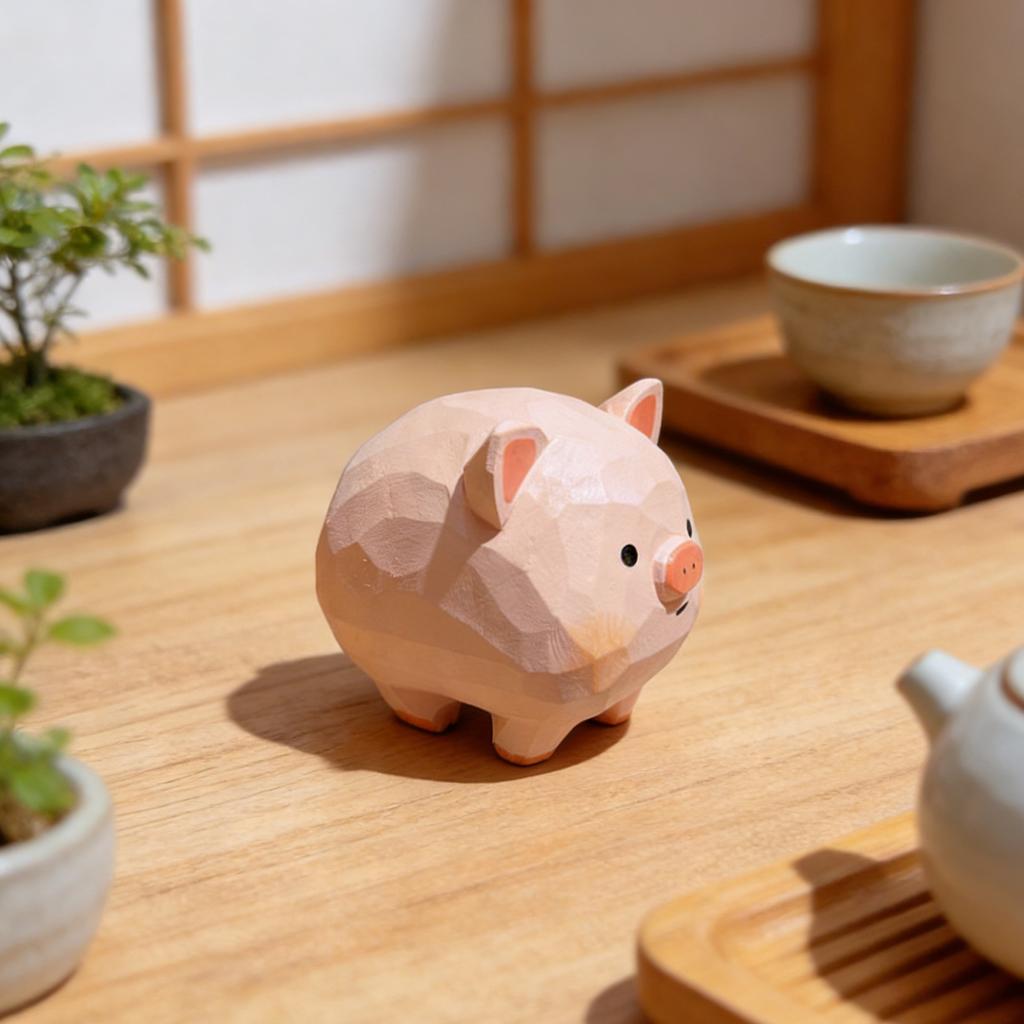 Hand-made Wooden-Pig Figurine Zodiac Theme Desk Decoration Gifts Solid Woods Material