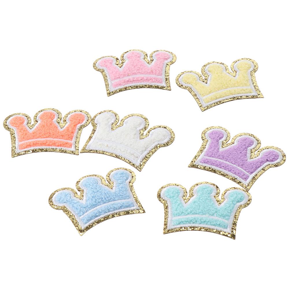 

7 PCS Chenille Patches Crown Patch Golden Edges Jeans Repair Sew on Clothes
