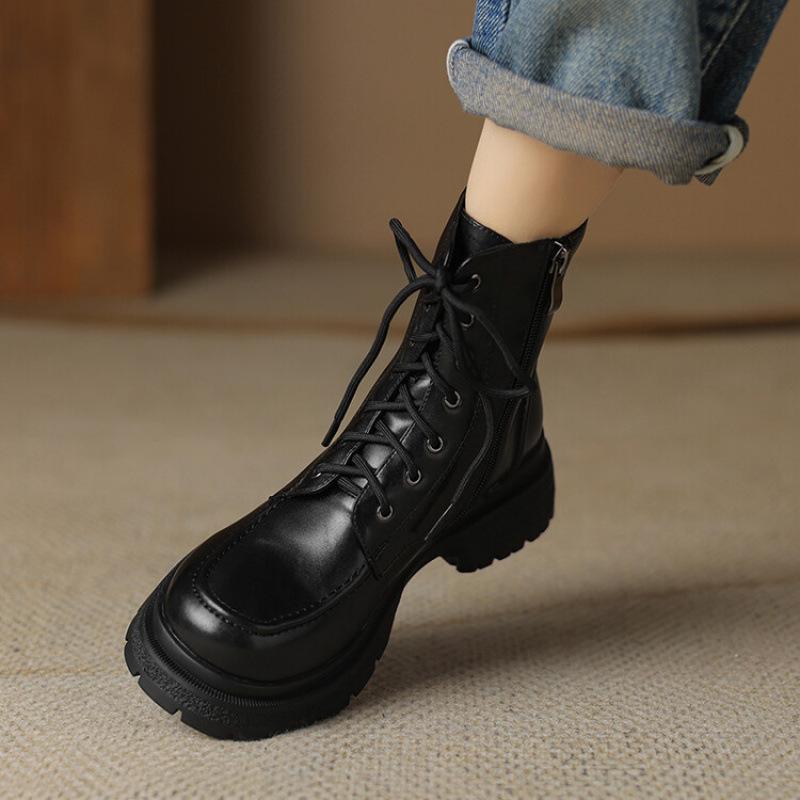 Autumn and Winter New Fashion Boots Women's Thick-soled Non-slip Side Zipper Large-size Women's Boots Korean Version Round Head Comfortable Mediu