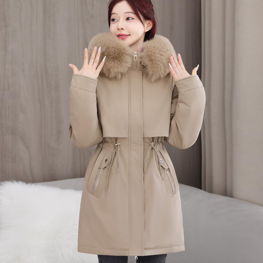 Overcomes The Long Korean Version of Loose Cotton-padded Clothes for Women, Adding Velvet and Thickening Waist Cotton-padded Jacket Coat In Winter.