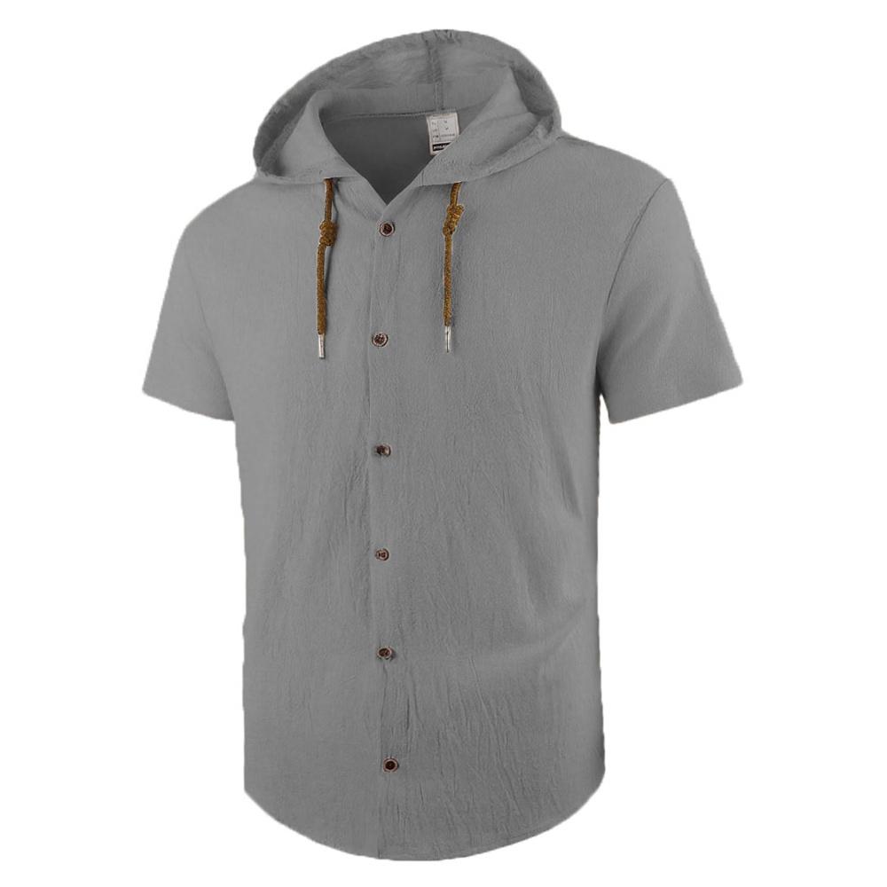 Men's Cotton Linen Shirt Hooded Stylish Top Breathable Lightweight Simple Style Claasic Shirts Single Breasted Male Fashion Tees