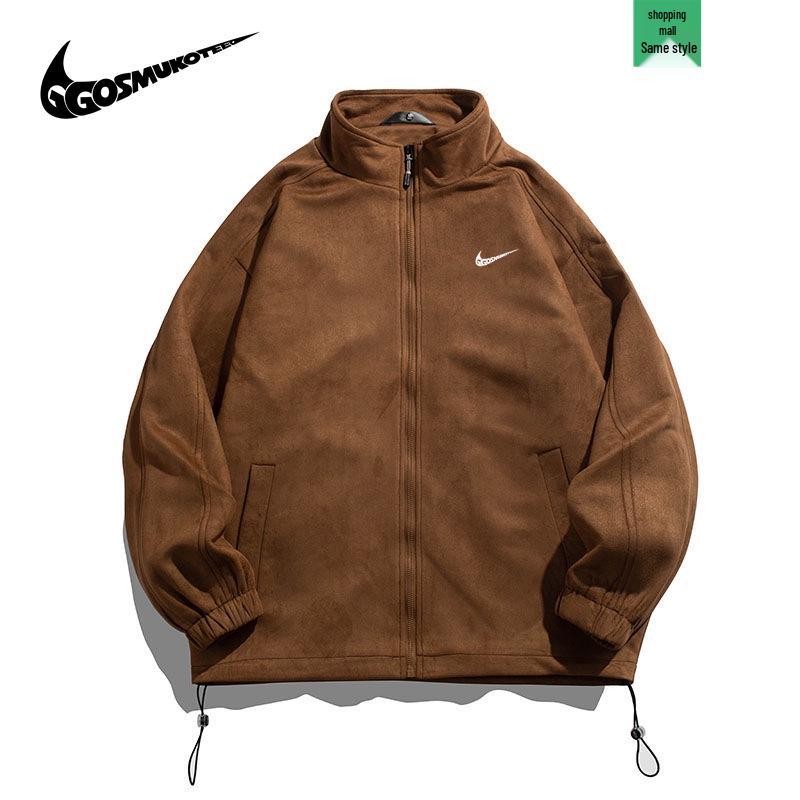 

Unisex Japanese Style Stand Collar Suede Fleece Jacket - Men s 2025 Spring/Autumn Sports & Student Loose Fit M кавовий