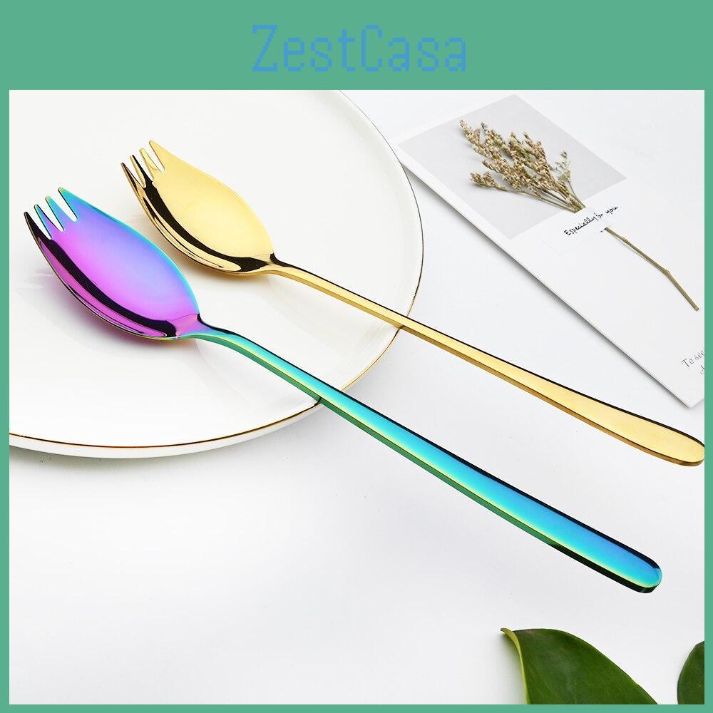 1810 Steel Gold Colorful Stainless Creative Design Kitchen Tableware Sporks Dessert Fork Spoon Noodles Salad Fruit Dinnerware