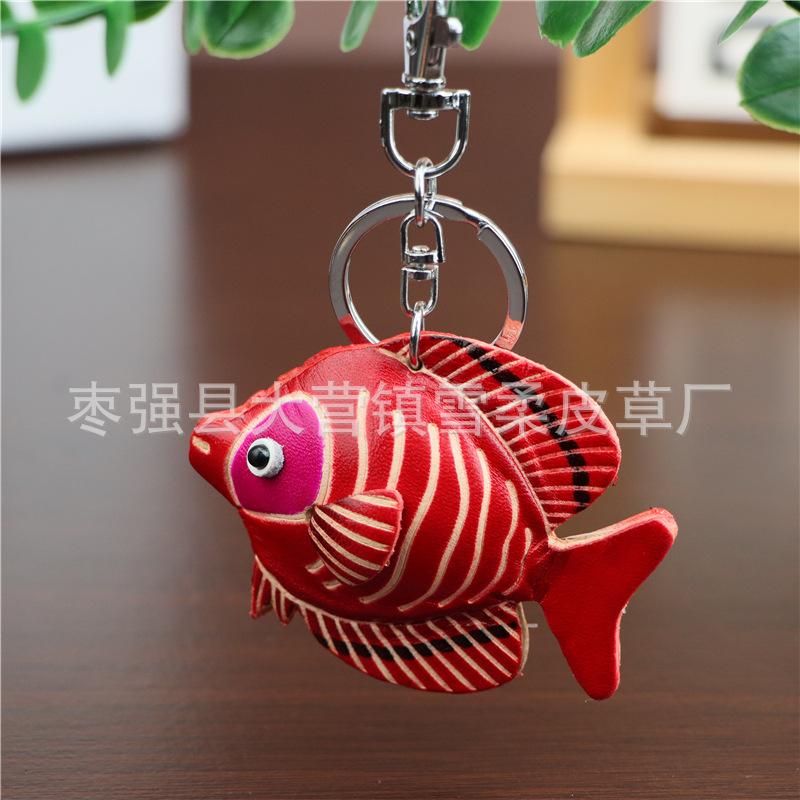 The First Layer Of Cowhide Small Red Fish Keychain Pendant, Locomotive Car Key Chain, Accessories Bag, Small Fish Pendant, Cute Tide