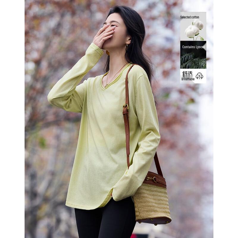 

Elegant Spring Lyocell Blend Loose Fit V-Neck T-Shirt M