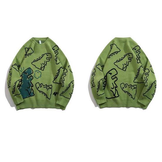 Autumn and winter sweater street cartoon full version jacquard cardigan sweater men's trendy brand hip-hop loose couple knitted sweater jacket