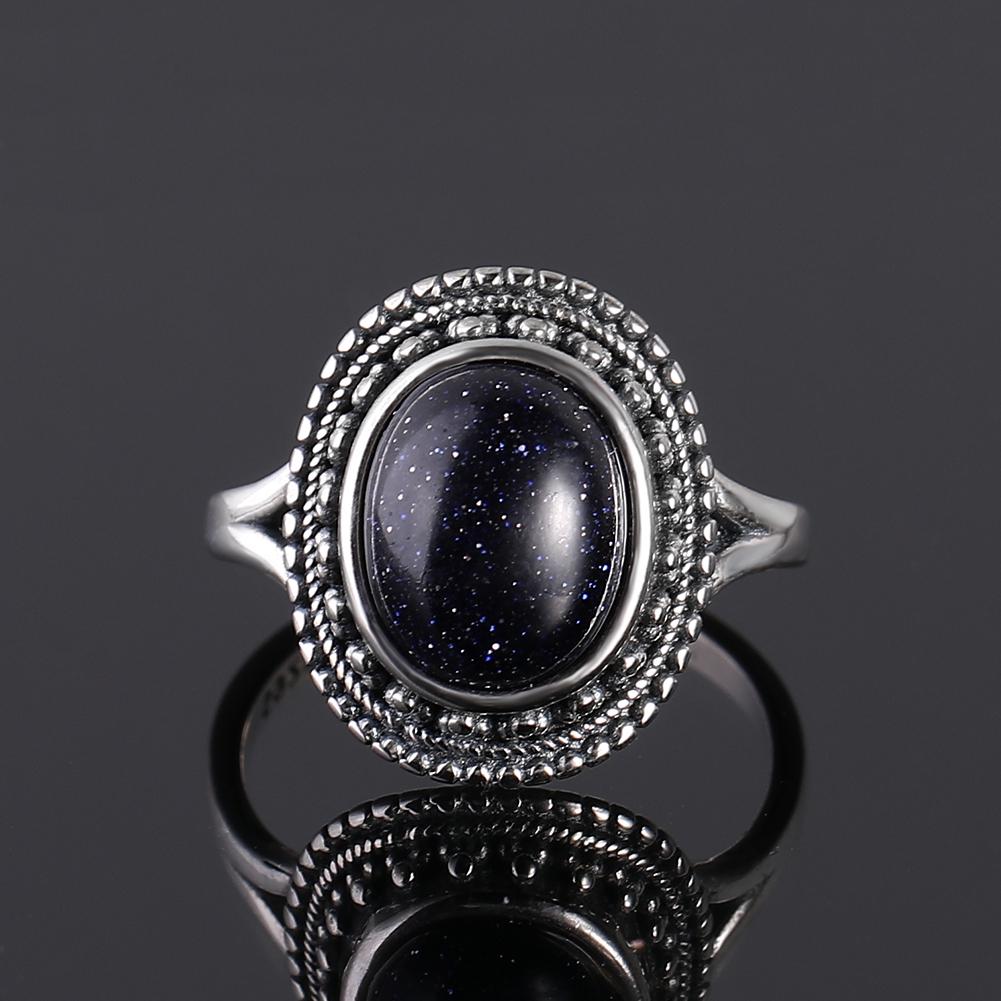 S925 Silver Ring for Women Oval Round Dropwater Natural Blue Sandstone Ring Gift Sun Shaped Retro Luxury Fine Jewelry