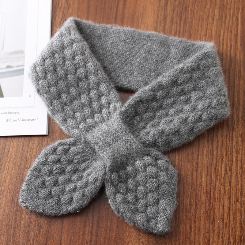 100%Wool Women Bowknot Cross Knit Ring Scarves Fashion Autumn Winter Solid Color Elastic Soft Wollen Fake Collar Neck Warmers