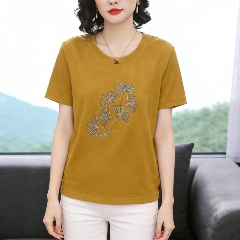 Pure Cotton Short-sleeved Summer New Style Loose Casual Tops for Middle-aged and Elderly People Large Version