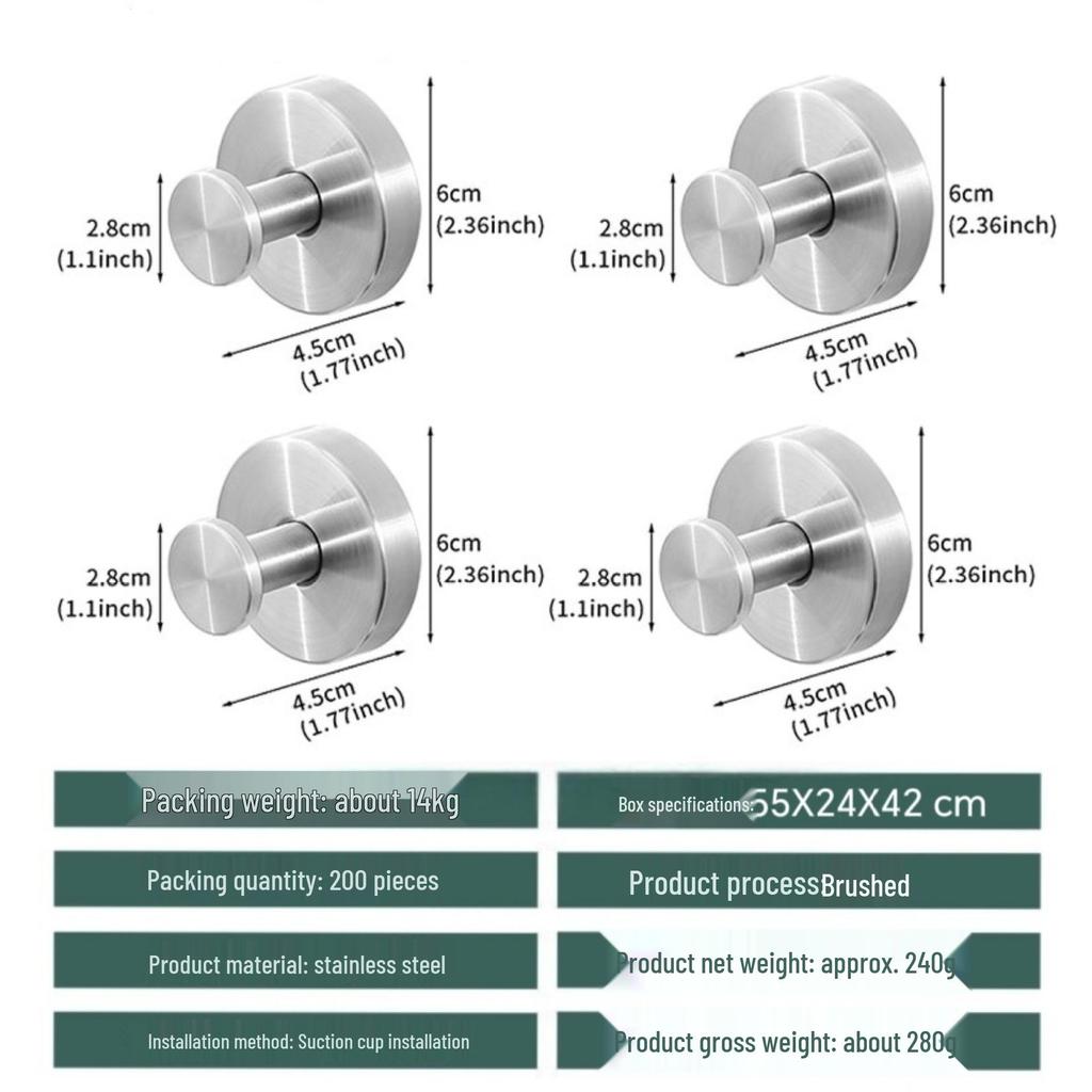 Stainless Steel No-Drill Strong Suction Cup Clothes Hook for Bathroom Glass Doors