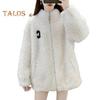 Winter Lady Coat Thickened Double-sided Faux Fleece Solid Color Stand Collar Neck Protection Letter Decor Long Sleeves Keep Warm Outdoor Travel