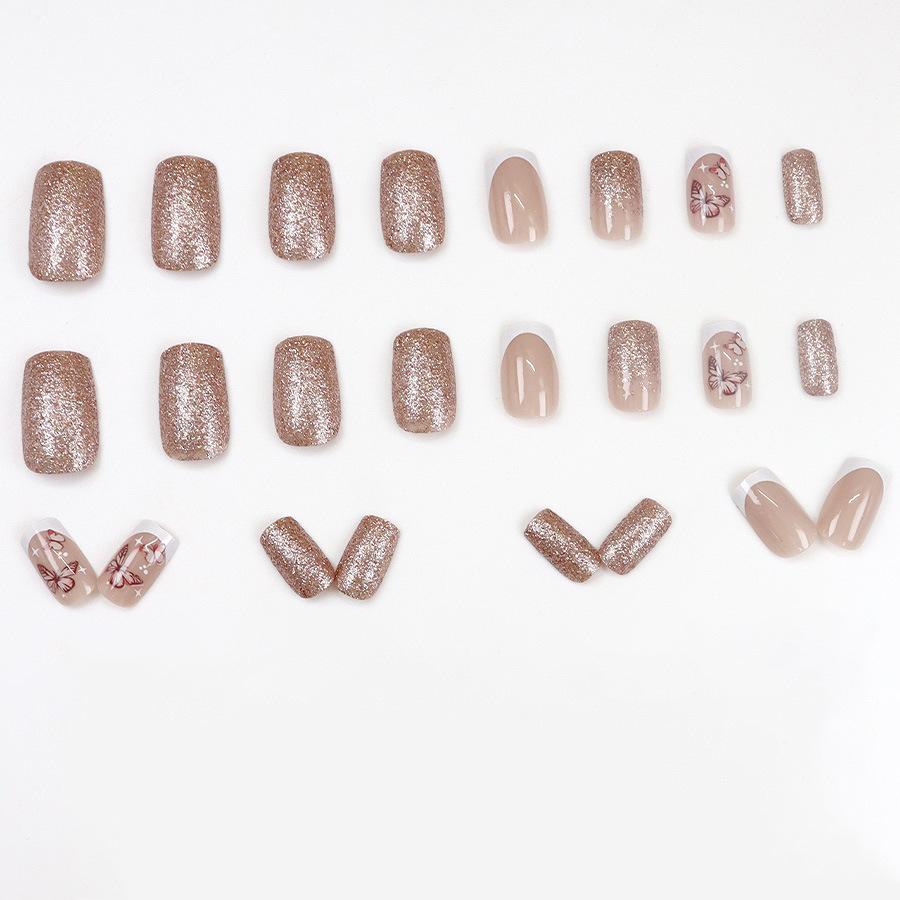 24 Pieces White French Simple Pink Butterfly Burst Early Spring Nail Sticker