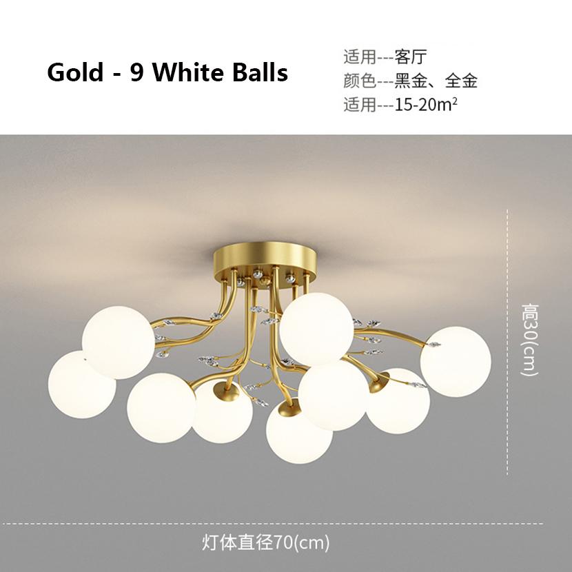 

SANDYHA New LED Black Gold Chandeliers Clear Star Milk White Glass Ball Ceiling Lamp with Crystal Live Room Decor Pendant Lights neutral light