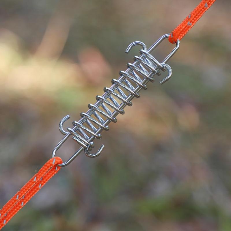 4Pcs Camping Tent Wind Rope Spring Buckle Tent Tensioner Camping Deck Pegs With Carabiner Clips Awning Tightener Fixed Hook