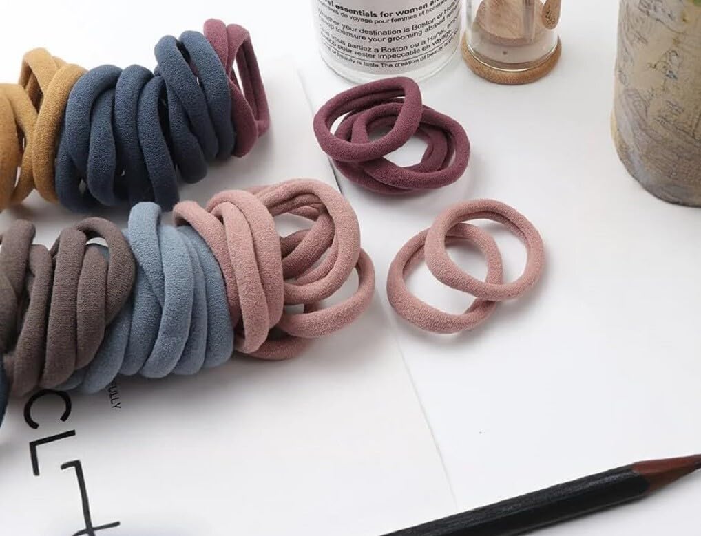 Elina 60 Pcs Dark Colors Ponytail Holders Hair Ties Rubber Bands for School Girls, Women Cotton Soft for Thick Elastic Scrunchie Non-slip Stretchabl