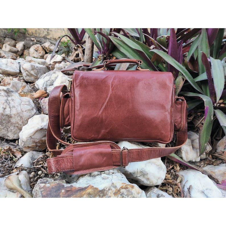 Leather Camera Bag, Personalised DSLR Camera Bag, Camera Satchel Bag, Vintage Shoulder Bag For Nikon, Canon, Sony Womens Day Gift