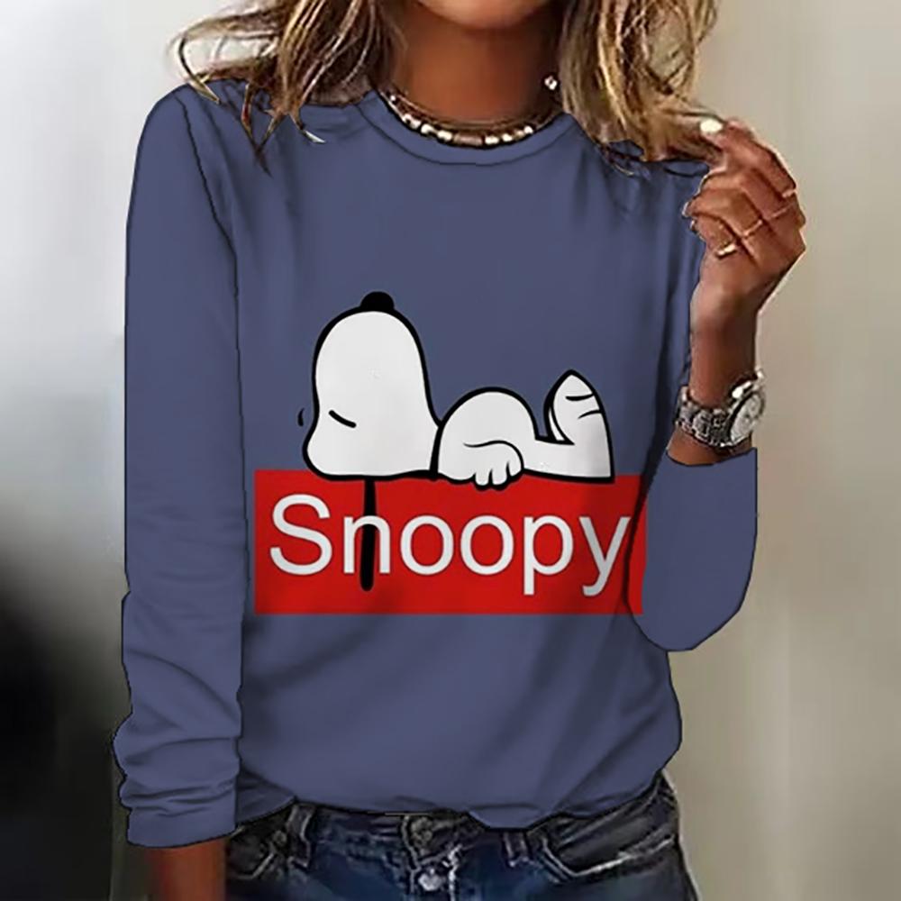 Fashion Women's T shirt Snoopy printed Daily Sweatshirt Casual Long Sleeve Crew Neck Spring Fall sportswear